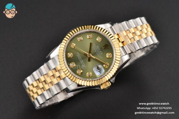 DateJust 31MM Ladies 904L YG/SS WF Green Dial Diamond Marker Jubilee Bracelet A2671 - Image 14