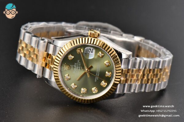 DateJust 31MM Ladies 904L YG/SS WF Green Dial Diamond Marker Jubilee Bracelet A2671 - Image 15