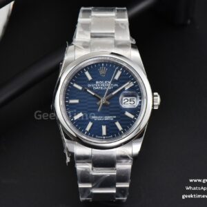 DateJust 36mm BPF glatte Lünette blaues gemustertes Zifferblatt Oyster-Armband A2824