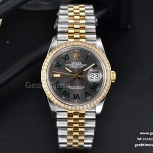 DateJust 36mm YG/SS Diamond BPF graues Wimbledon-Zifferblatt grüne Indizes Jubilee-Armband A2824