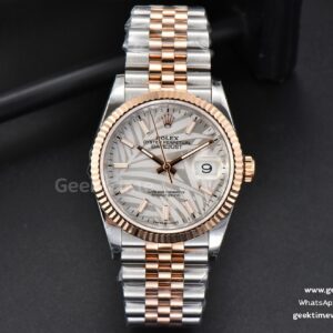 DateJust 36mm RG/SS BPF Fluted Bezel Silver Palm Dial Jubilee Bracelet A2824