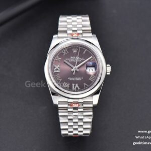 DateJust 36mm SS GMF glatte Lünette graues Zifferblatt Roma-Indizes mit Diamanten Jubilee-Armband VR3235