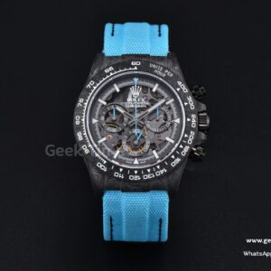 Daytona Montoya Carbon Fiber 40mm DIWF Skeleton Dial Blue Nylon Strap 4130