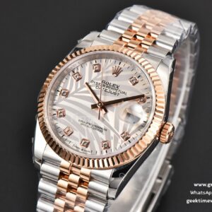 DateJust 36MM RG/SS BPF Fluted Silver Plam Dial Diamond Marker Jubilee Bracelet 2824