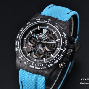 Daytona Montoya Carbon Fiber 40mm DIWF Skeleton Dial Blue Nylon Strap 4130