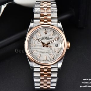 DateJust 36mm RG/SS BPF Smooth Bezel Silver Palm Dial Jubilee Bracelet A2824