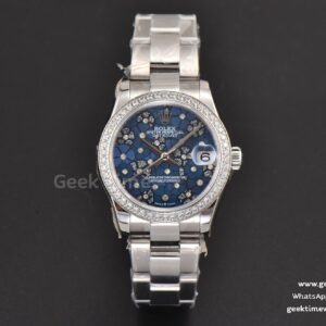 DateJust 31mm Ladies 904L WF esfera azul con diamantes y flores índices de diamantes brazalete Oyster A2671