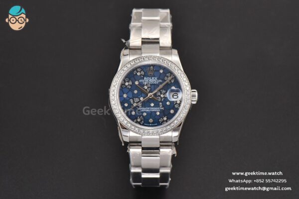 DateJust 31MM Ladies 904L WF Diamond Blue Flowers Dial Diamond Marker Oyster Bracelet A2671 - Image 2