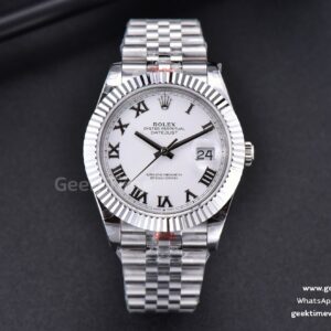 DateJust 41 2026 NEW 41mm weißes Zifferblatt mit römischen Ziffern Edelstahlgehäuse, geriffelte Lünette aus Weißgold Jubilee