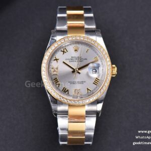 DateJust 36mm SS/YG EWF silberfarbenes Zifferblatt Roma-Indizes mit Diamanten Lünette mit Diamanten Oyster-Armband A3235