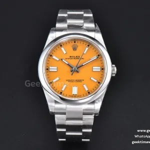 Oyster Perpetual 124300 41mm VSF 904L gelbes Zifferblatt Oyster-Armband VS3235