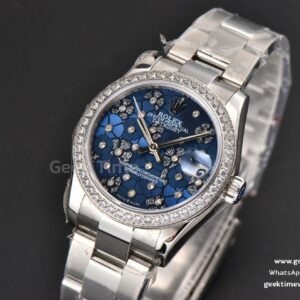 DateJust 31MM Ladies 904L WF Diamond Blue Flowers Dial Diamond Marker Oyster Bracelet A2671