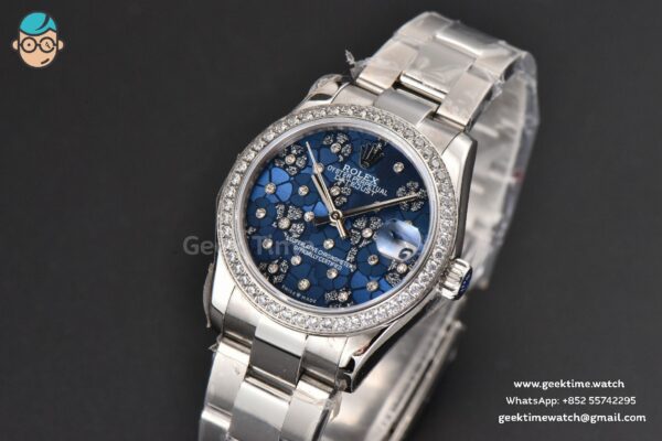 DateJust 31MM Ladies 904L WF Diamond Blue Flowers Dial Diamond Marker Oyster Bracelet A2671