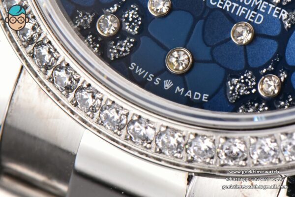 DateJust 31MM Ladies 904L WF Diamond Blue Flowers Dial Diamond Marker Oyster Bracelet A2671 - Image 7
