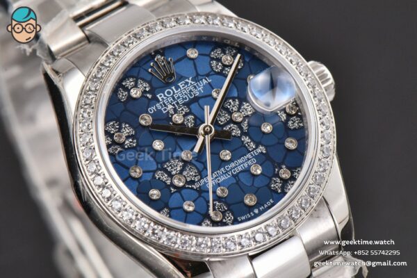 DateJust 31MM Ladies 904L WF Diamond Blue Flowers Dial Diamond Marker Oyster Bracelet A2671 - Image 11