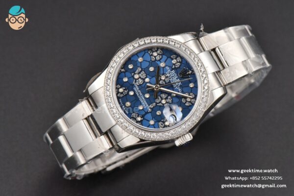 DateJust 31MM Ladies 904L WF Diamond Blue Flowers Dial Diamond Marker Oyster Bracelet A2671 - Image 14