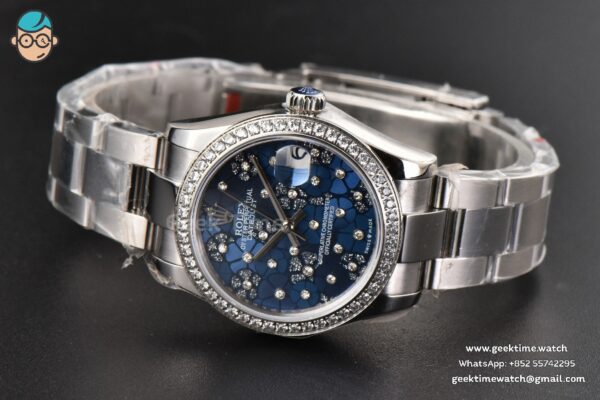 DateJust 31MM Ladies 904L WF Diamond Blue Flowers Dial Diamond Marker Oyster Bracelet A2671 - Image 15