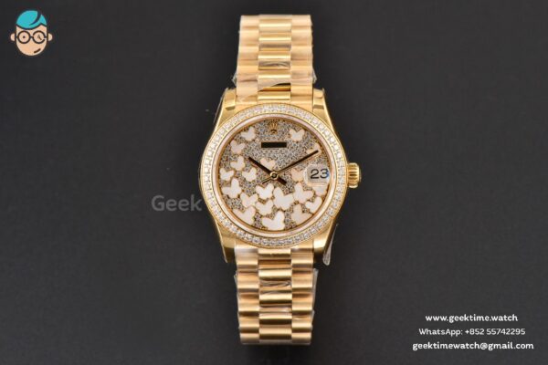 DateJust 31MM Ladies 904L YG WF Diamond Butterfly Dial Oyster Bracelet A2671 - Image 2