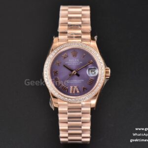 DateJust 31mm Ladies 904L RG WF esfera morada con diamantes índices Roma de diamantes brazalete Oyster A2671