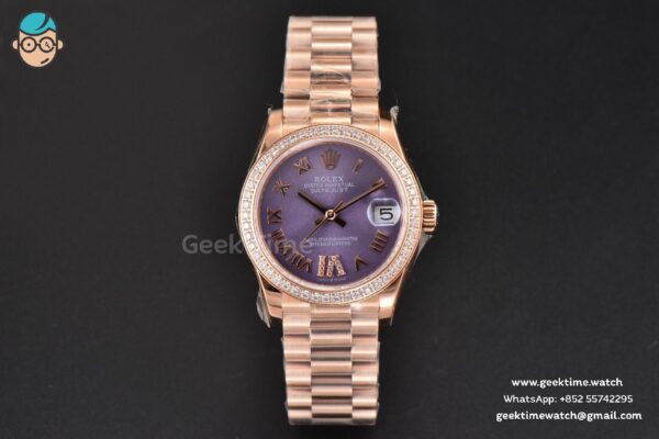 DateJust 31MM Ladies 904L RG WF Diamond Purple Dial Diamond Roma Marker Oyster Bracelet A2671 - Image 2