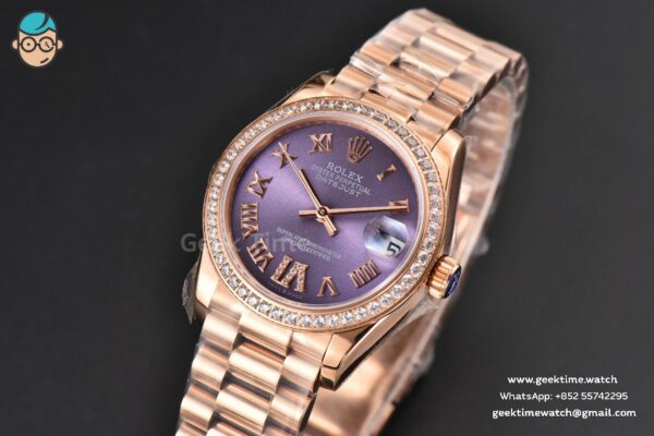 DateJust 31MM Ladies 904L RG WF Diamond Purple Dial Diamond Roma Marker Oyster Bracelet A2671