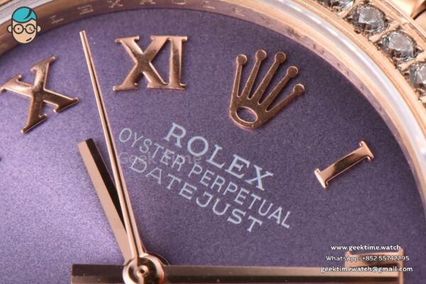 DateJust 31MM Ladies 904L RG WF Diamond Purple Dial Diamond Roma Marker Oyster Bracelet A2671 - Image 4