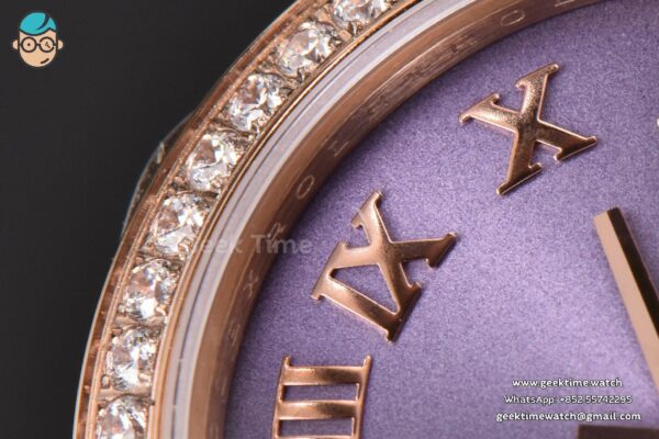 DateJust 31MM Ladies 904L RG WF Diamond Purple Dial Diamond Roma Marker Oyster Bracelet A2671 - Image 5