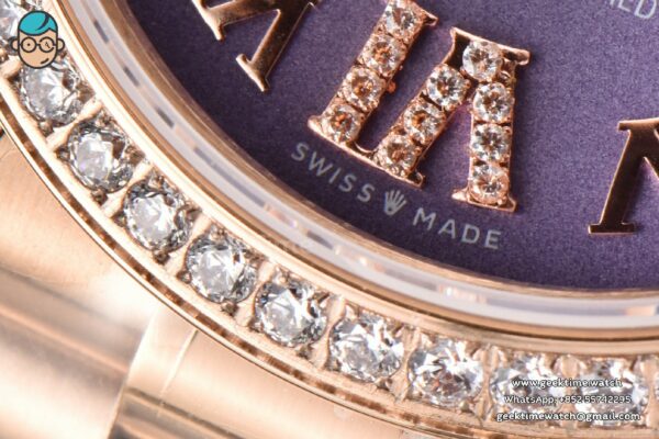 DateJust 31MM Ladies 904L RG WF Diamond Purple Dial Diamond Roma Marker Oyster Bracelet A2671 - Image 7