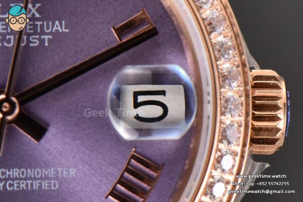 DateJust 31MM Ladies 904L RG WF Diamond Purple Dial Diamond Roma Marker Oyster Bracelet A2671 - Image 8