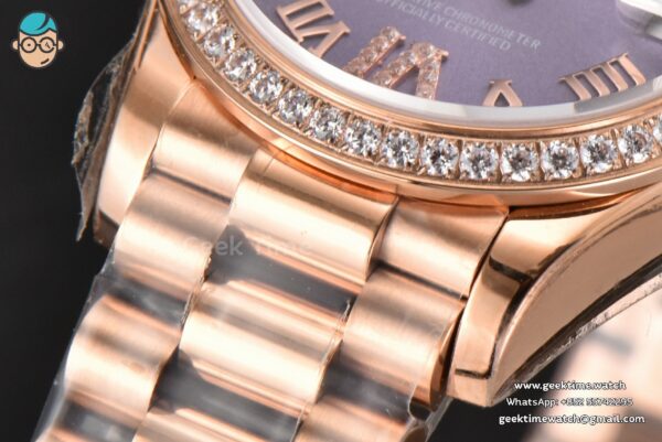 DateJust 31MM Ladies 904L RG WF Diamond Purple Dial Diamond Roma Marker Oyster Bracelet A2671 - Image 9