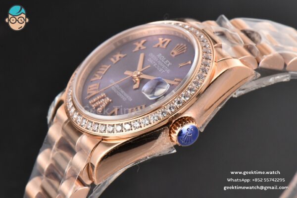 DateJust 31MM Ladies 904L RG WF Diamond Purple Dial Diamond Roma Marker Oyster Bracelet A2671 - Image 10