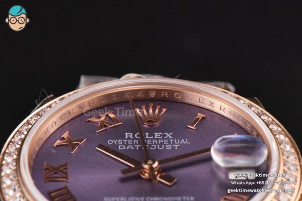 DateJust 31MM Ladies 904L RG WF Diamond Purple Dial Diamond Roma Marker Oyster Bracelet A2671 - Image 12