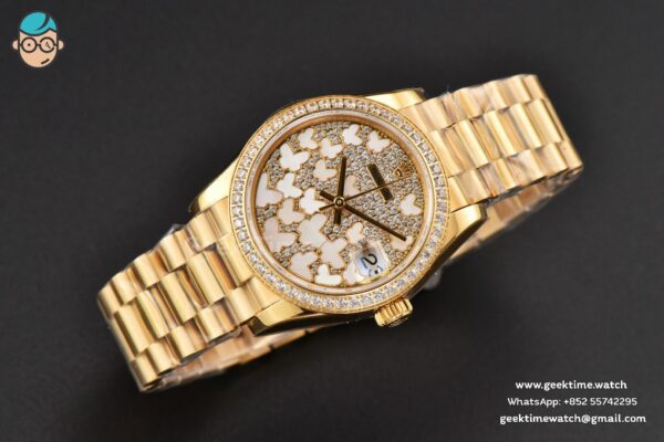 DateJust 31MM Ladies 904L YG WF Diamond Butterfly Dial Oyster Bracelet A2671 - Image 12
