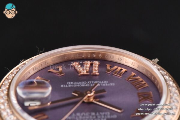 DateJust 31MM Ladies 904L RG WF Diamond Purple Dial Diamond Roma Marker Oyster Bracelet A2671 - Image 13
