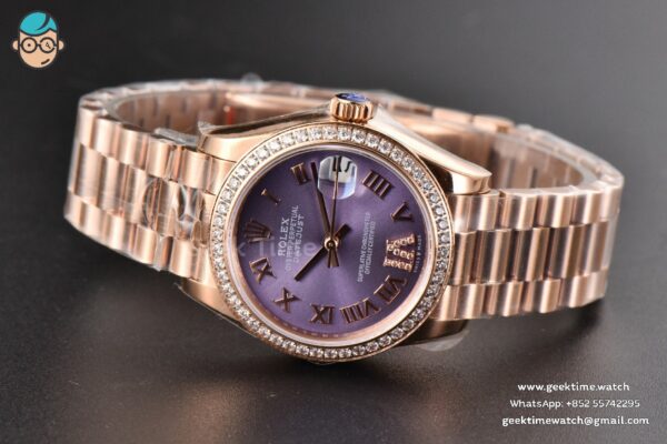 DateJust 31MM Ladies 904L RG WF Diamond Purple Dial Diamond Roma Marker Oyster Bracelet A2671 - Image 15