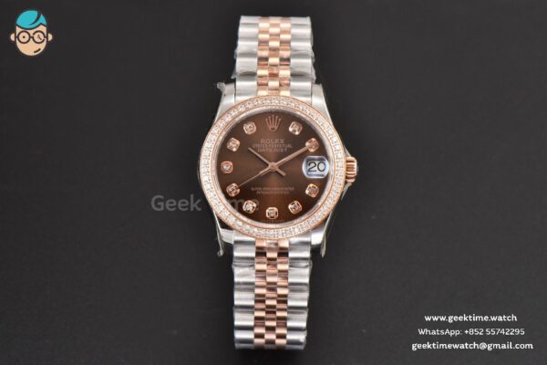 DateJust 31MM Ladies 904L RG/SS WF Diamond Brown Dial Diamond Marker Jubilee Bracelet A2671 - Image 2
