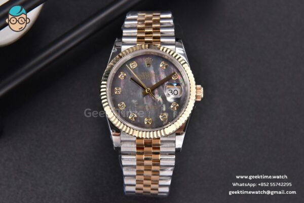DateJust 36MM 904L YG/SS GMF Fluted Bezel Gray MOP Dial Diamond Marker Jubilee Bracelet VR3235 - Image 2