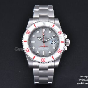 Submariner DIW Sandblasted VSF 41mm Gray Dial White Bezel Red Text SS Bracelet VS3135