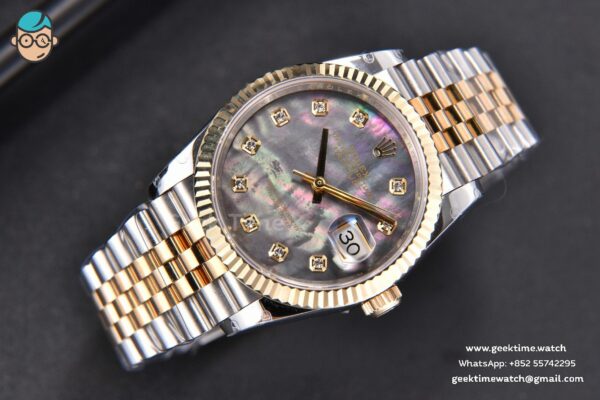 DateJust 36MM 904L YG/SS GMF Fluted Bezel Gray MOP Dial Diamond Marker Jubilee Bracelet VR3235 - Image 4