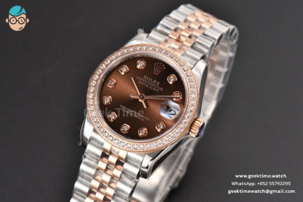 DateJust 31MM Ladies 904L RG/SS WF Diamond Brown Dial Diamond Marker Jubilee Bracelet A2671