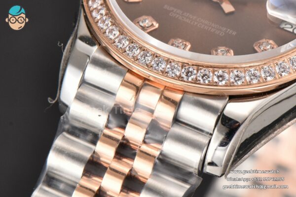 DateJust 31MM Ladies 904L RG/SS WF Diamond Brown Dial Diamond Marker Jubilee Bracelet A2671 - Image 9