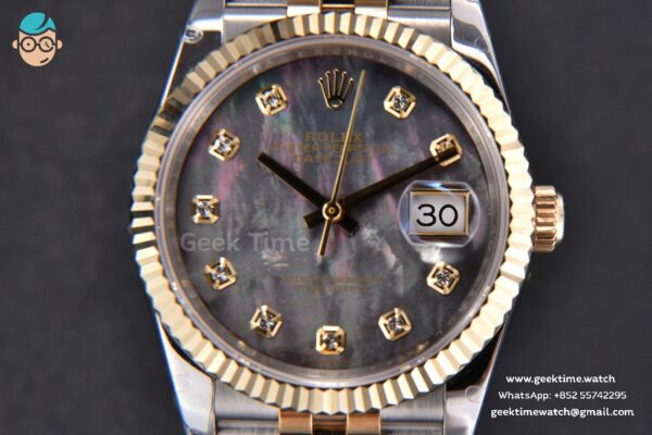 DateJust 36MM 904L YG/SS GMF Fluted Bezel Gray MOP Dial Diamond Marker Jubilee Bracelet VR3235 - Image 9