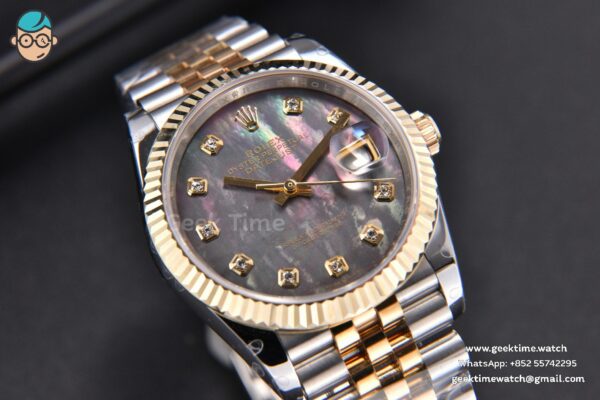 DateJust 36MM 904L YG/SS GMF Fluted Bezel Gray MOP Dial Diamond Marker Jubilee Bracelet VR3235 - Image 10