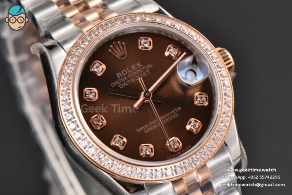 DateJust 31MM Ladies 904L RG/SS WF Diamond Brown Dial Diamond Marker Jubilee Bracelet A2671 - Image 11