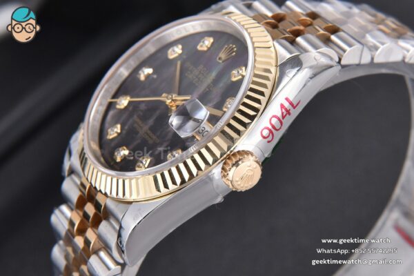 DateJust 36MM 904L YG/SS GMF Fluted Bezel Gray MOP Dial Diamond Marker Jubilee Bracelet VR3235 - Image 14