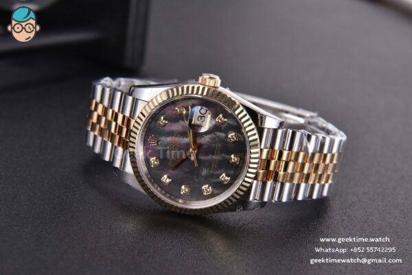 DateJust 36MM 904L YG/SS GMF Fluted Bezel Gray MOP Dial Diamond Marker Jubilee Bracelet VR3235 - Image 15