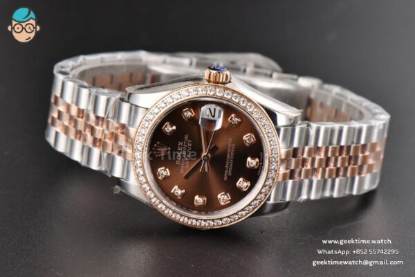 DateJust 31MM Ladies 904L RG/SS WF Diamond Brown Dial Diamond Marker Jubilee Bracelet A2671 - Image 15