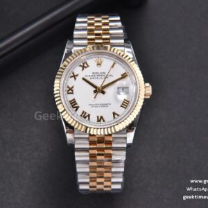 DateJust 36mm 904L YG/SS GMF geriffelte Lünette weißes Zifferblatt Roma-Indizes Jubilee-Armband VR3235