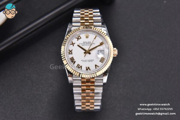 DateJust 36MM 904L YG/SS GMF Fluted Bezel White Dial Roma Marker Jubilee Bracelet VR3235 - Image 2