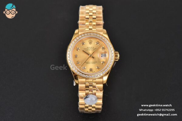 DateJust 28MM Ladies WF YG Diamond Gold Dial Diamond Marker Jubilee Bracelet A2236 - Image 2